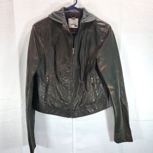 Levis Faux-Leather Hooded Bomber Jacket SizeMedium